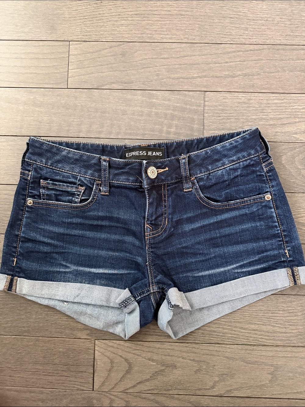 Express Women's Dark Blue Rolled Cuff Denim Shorts